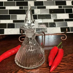 Vintage Heisey Clear Elegant Glass Cruet stopper thumbprint column triangular